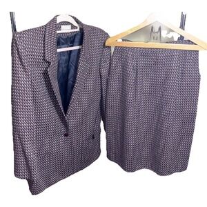 VTG Composites Suit Women Sz 11-12 ILGWU Union Made Jacket Skirt Wool Blend